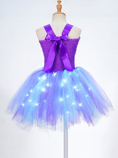 Girls Purple Princess Light Up Dress & Headband (Age 24M-10YRS)