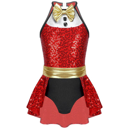 Girls Ringmaster Sequin Romper Halloween (8-18 YRS) Red