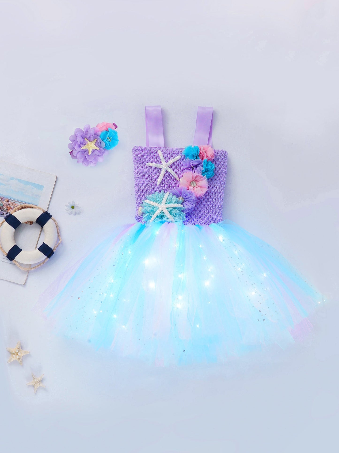 Girls Purple Princess Light Up Dress & Headband (Age 24M-10YRS)