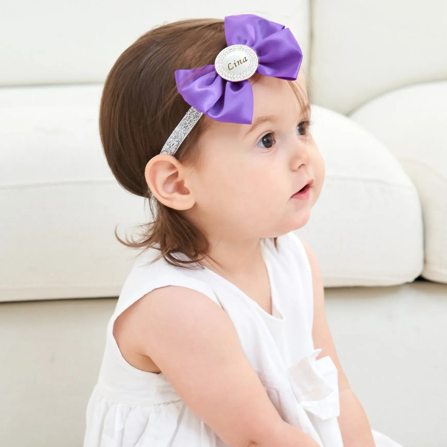 Baby Girls Personalised Rhinestone Headband (Age Newborn - 24M)