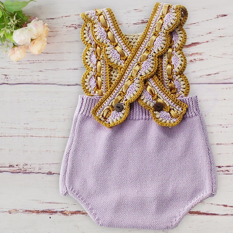 Baby Girls Gold & Purple Knitted Romper (Age 3m-18m)