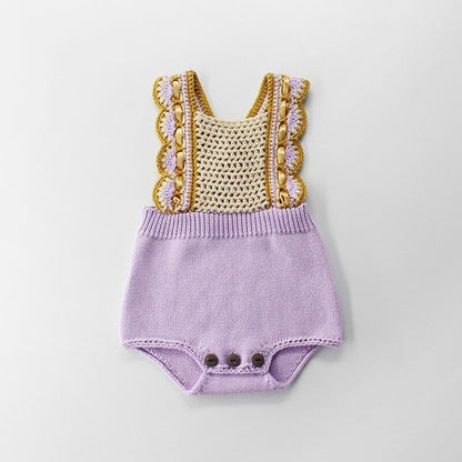 Baby Girls Gold & Purple Knitted Romper (Age 3m-18m)