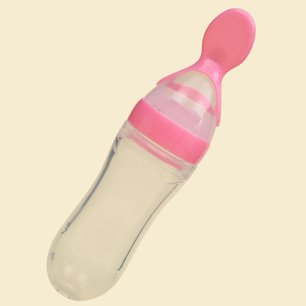 Baby Silicone Squeeze Spoon Feeding Bottle - 90ml Pink