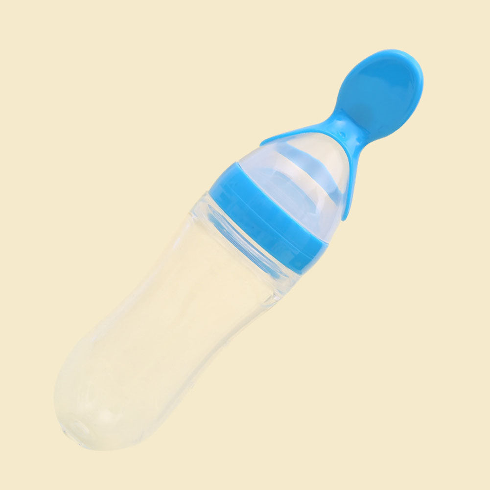 Baby Silicone Squeeze Spoon Feeding Bottle - 90ml Blue