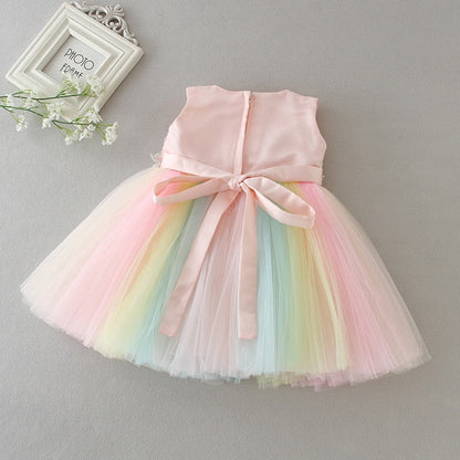 Baby Girls Embroidered Rainbow Tulle Dress - (Age 3m-24m)