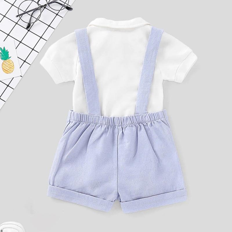 Boys Baby Toddler White Bow Tie Shirt & Blue Dungarees Set (Age 6m-4yrs)