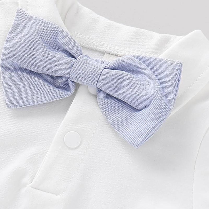 Boys Baby Toddler White Bow Tie Shirt & Blue Dungarees Set (Age 6m-4yrs)