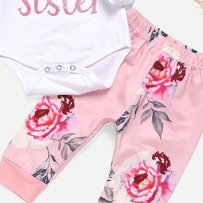 Girls Toddler 3 Pack “Little Sister” Bodysuit Vest & Floral Trousers & Headband Set (Age 6m-4yrs)