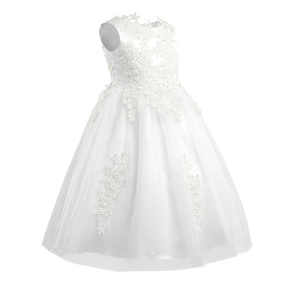 Girls White Lace Tulle Dress (Age 3-14yrs)