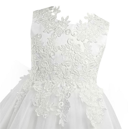 Girls White Lace Tulle Dress (Age 3-14yrs)