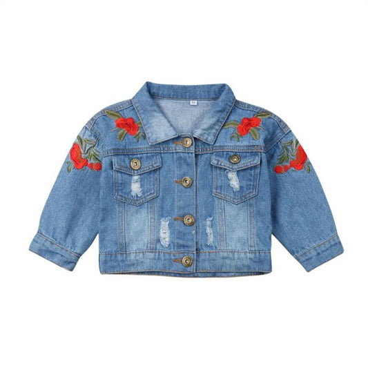 Girls Blue Embroidered Denim Jacket (Age 18M-5YRS) Blue