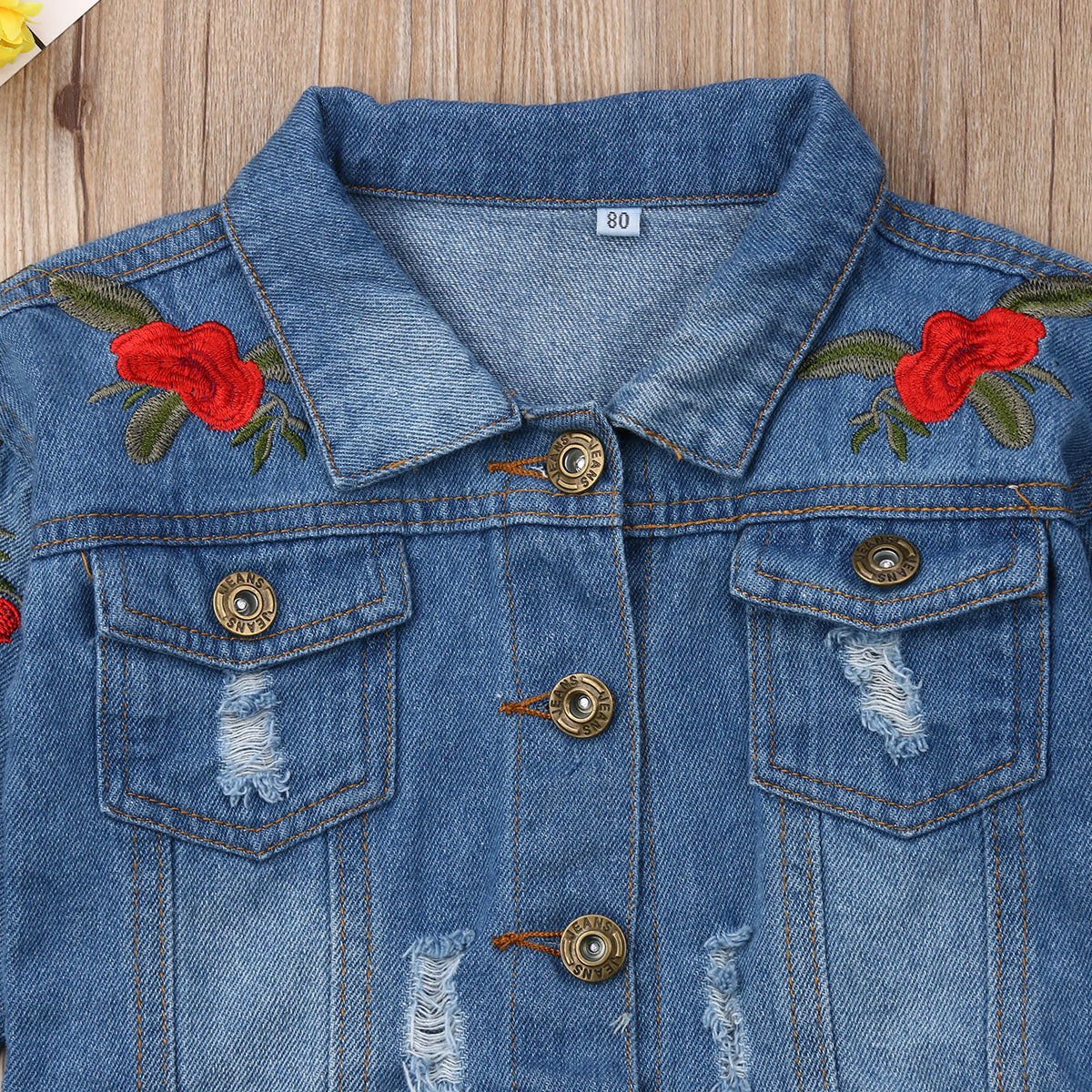 Girls Blue Embroidered Denim Jacket (Age 18M-5YRS)