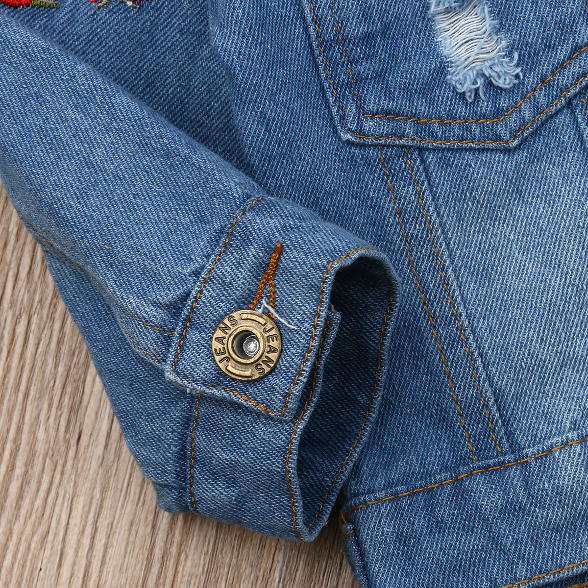 Girls Blue Embroidered Denim Jacket (Age 18M-5YRS)