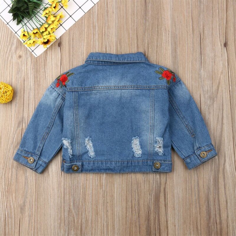 Girls Blue Embroidered Denim Jacket (Age 18M-5YRS)