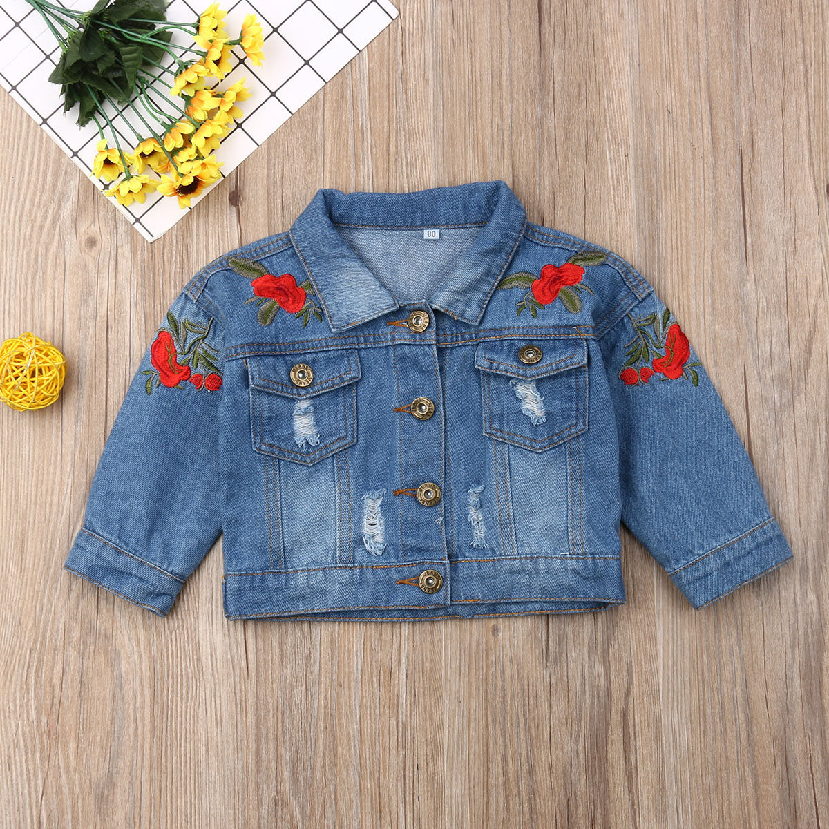 Girls Blue Embroidered Denim Jacket (Age 18M-5YRS)