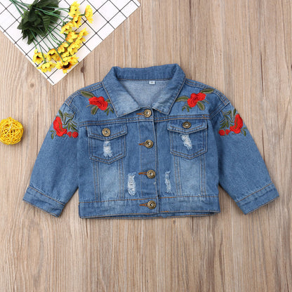 Girls Blue Embroidered Denim Jacket (Age 18M-5YRS)