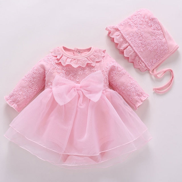 Baby Girls Pink Lace Dress Headband & Booties Set (Age 3M - 12M)