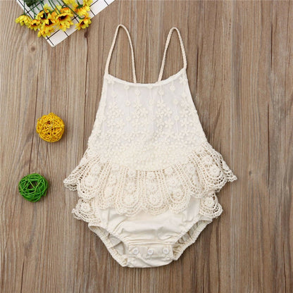 Baby Girls Lace Ruffle Bodysuit Romper (Age 3m-12m) Beige