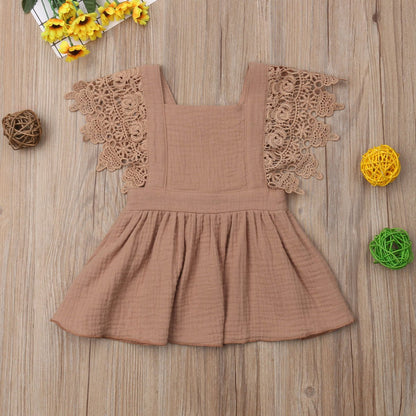 Baby Girls Crochet Sleeve Dress (Age Newborn - 24m) Brown