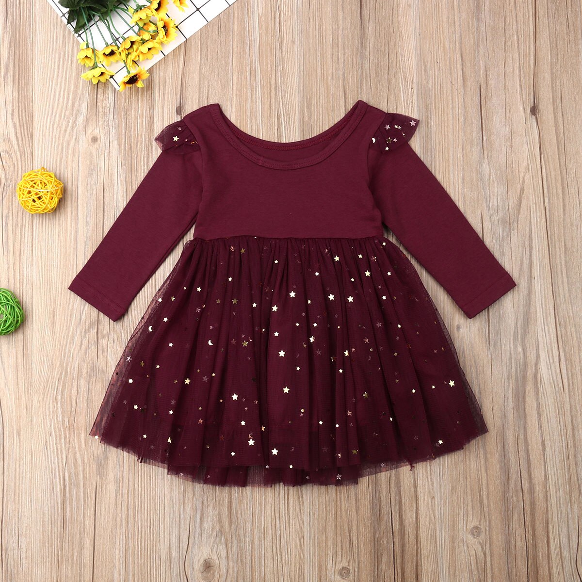 Girl Long Sleeve Sequin Tulle Dress (Age 12M-4YRS)