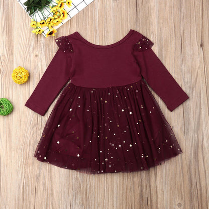 Girl Long Sleeve Sequin Tulle Dress (Age 12M-4YRS)