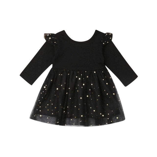 Girl Long Sleeve Sequin Tulle Dress (Age 12M-4YRS) Black