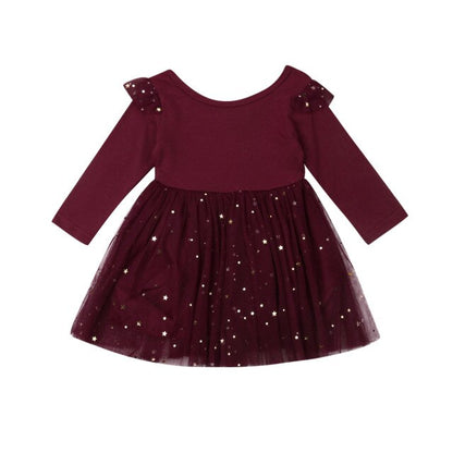 Girl Long Sleeve Sequin Tulle Dress (Age 12M-4YRS) Red