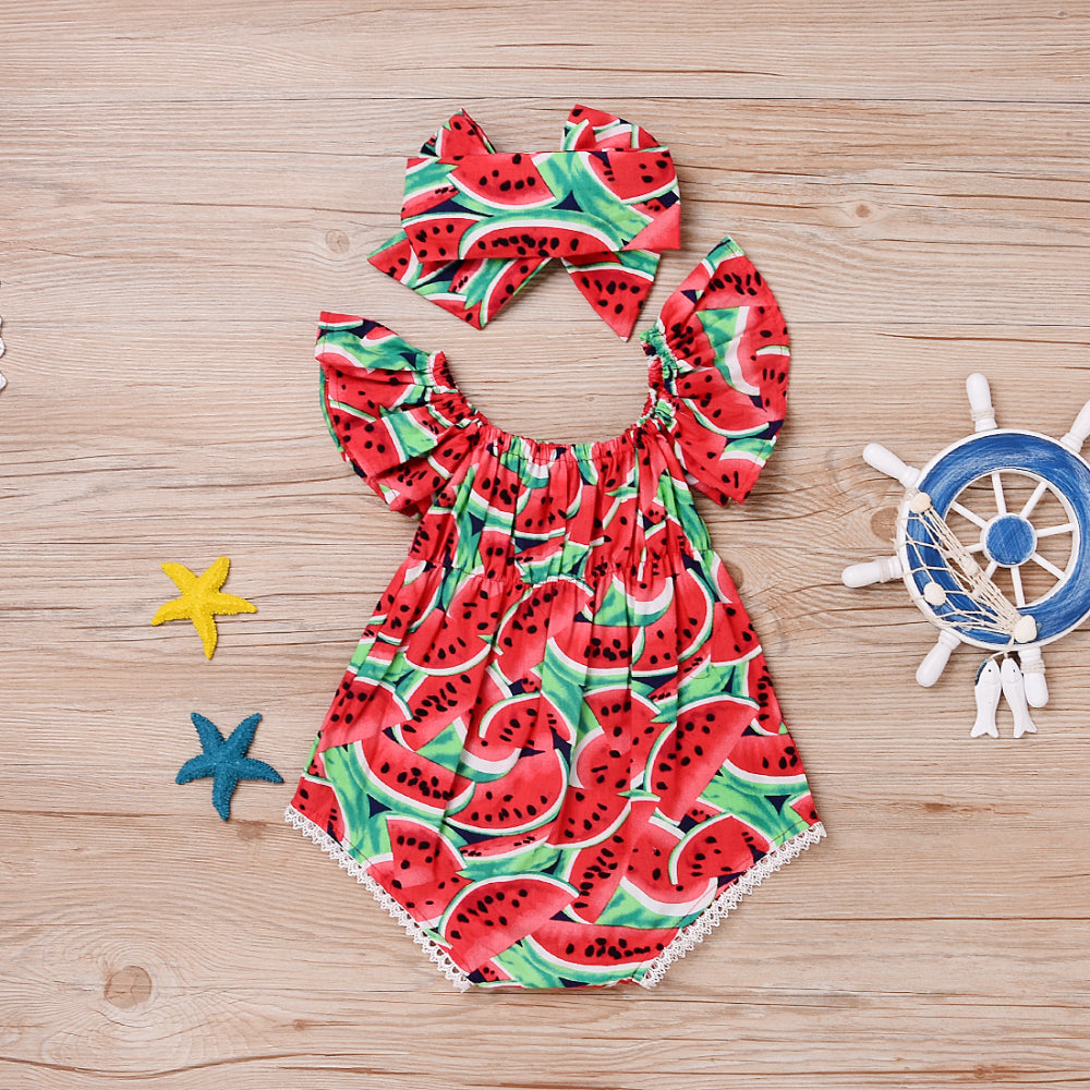 Baby Girls Watermelon Romper & Headband (Age 6m-24m)