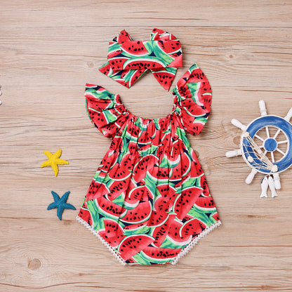 Baby Girls Watermelon Romper & Headband (Age 6m-24m)