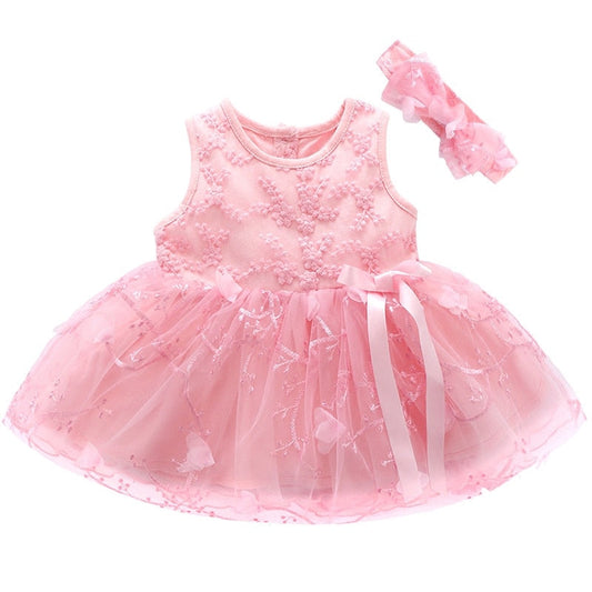 Baby Girls Pink Embroidered Dress & Headband (Age 3M - 12M)