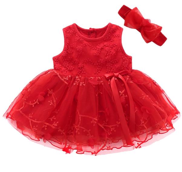 Baby Girls Pink Embroidered Dress & Headband (Age 3M - 12M) Red