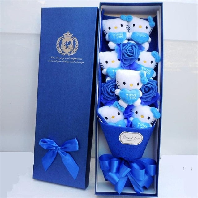 Miss Kitty Plush Toy Bouquet Gift Blue