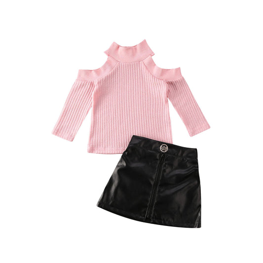 Girls Cold Shoulder Top & Skirt Set (Age 18M-5YRS) Pink