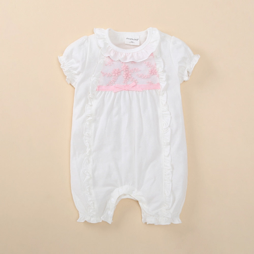 Baby Girls Pink Embroidered Romper (Age 3M - 12M) White