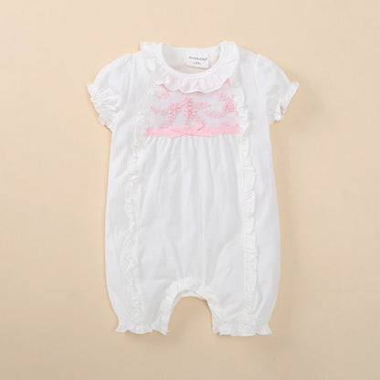 Baby Girls Pink Embroidered Romper (Age 3M - 12M) White