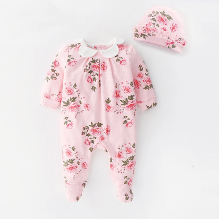 Baby Girls Pink Floral Print Onesie Babygro & Hat (Age Newborn - 12M)