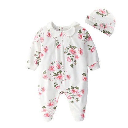 Baby Girls Pink Floral Print Onesie Babygro & Hat (Age Newborn - 12M) White