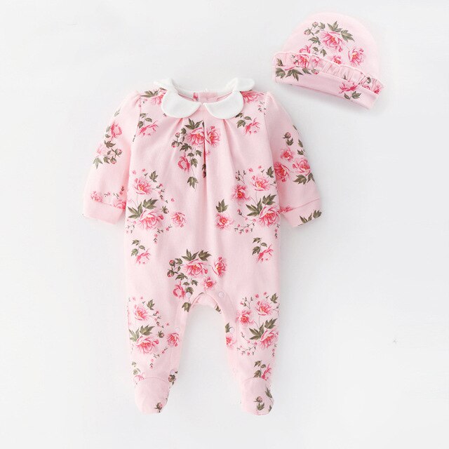 Baby Girls Pink Floral Print Onesie Babygro & Hat (Age Newborn - 12M) Pink