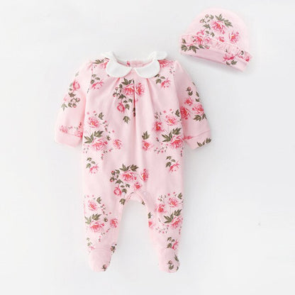 Baby Girls Pink Floral Print Onesie Babygro & Hat (Age Newborn - 12M) Pink