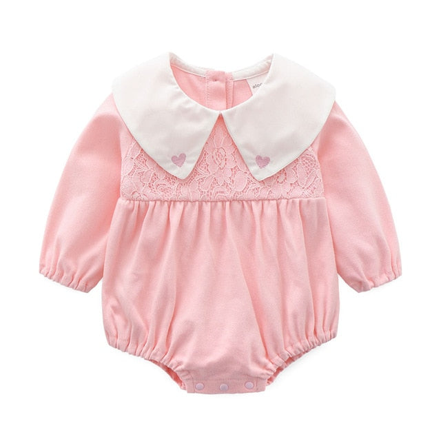 Baby Girls Pink Long Sleeve Peter Pan Collar Romper (3M - 12M) Pink