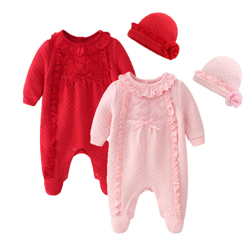 Baby Girls Ruffle Babygro Onesie & Hat (Age 3M - 12M)