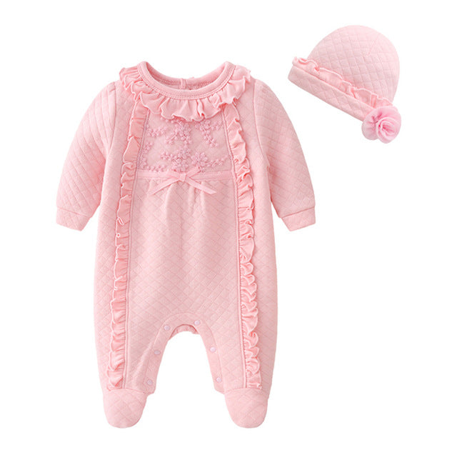 Baby Girls Ruffle Babygro Onesie & Hat (Age 3M - 12M) Pink