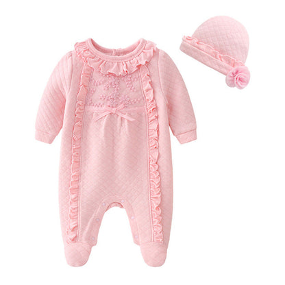 Baby Girls Ruffle Babygro Onesie & Hat (Age 3M - 12M) Pink