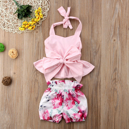 Baby Girls Halter Top & Floral Shorts Set (Age 3M - 18M) Pink