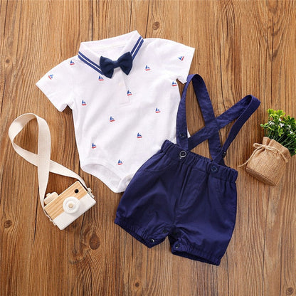 Baby Boy Dickie Bow Bodysuit & Shorts Set (Age Newborn - 18M) Navy