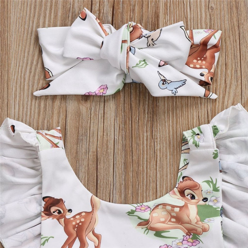 Baby Girls Deer Print Bodysuit Romper & Headband (Age Newborn - 12M)