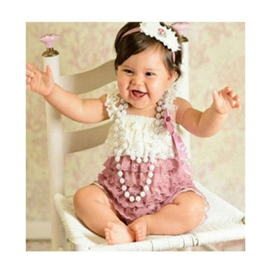 Baby Girls Lace Ruffle Romper (Age 3m-24m) Ivory