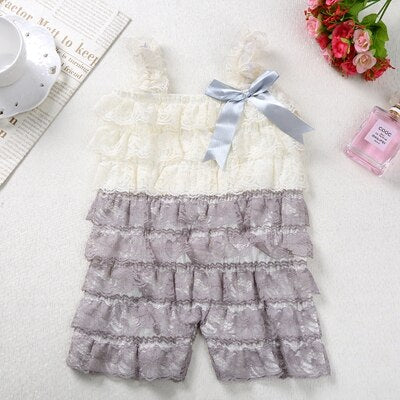 Baby Girls Lace Ruffle Romper (Age 3m-24m) Gray