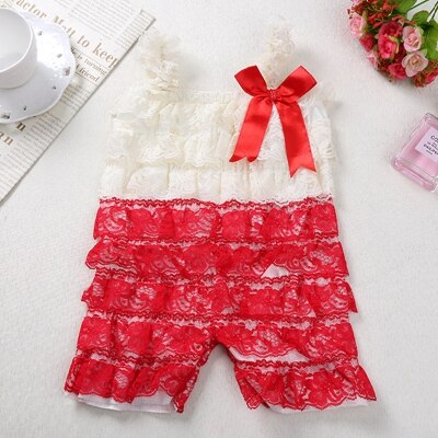 Baby Girls Lace Ruffle Romper (Age 3m-24m) Red