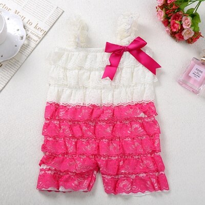 Baby Girls Lace Ruffle Romper (Age 3m-24m) Hot Pink